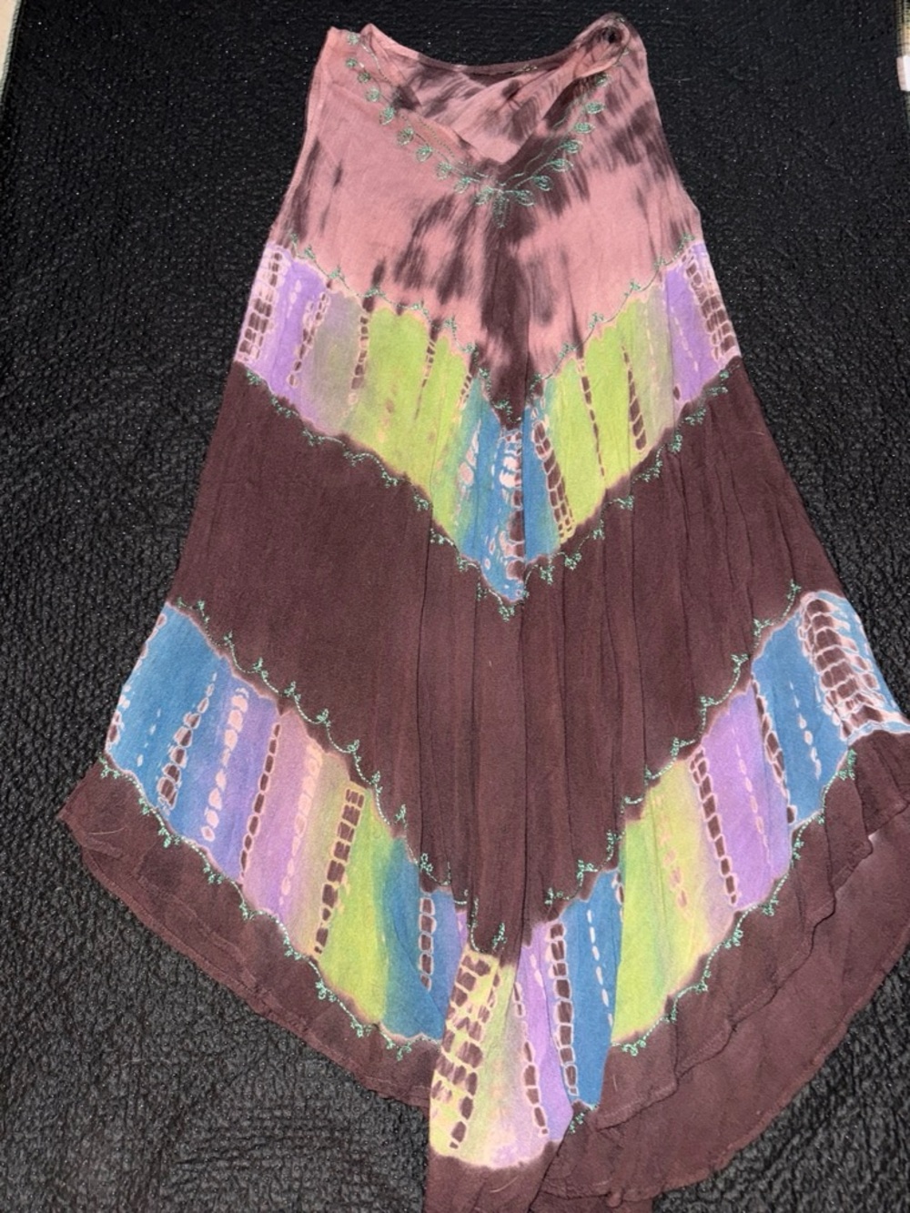 Asymmetrical Boho Dress in Brown with Multicolor Panels and embroidery